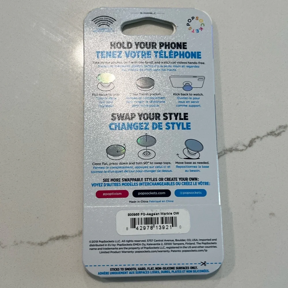 NWT PopSocket PopGrip Marble Phone Grip in White and Gray